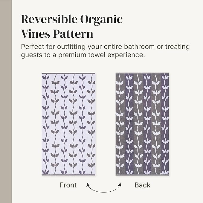 Modern Threads Natural Vine 6-Piece 100% Cotton Towel Set – Yarn Dyed Jacquard – Includes 2 Bath Towels, 2 Hand Towels, 2 Washcloths – Absorbent, Quick Dry, Soft & Durable – Purple