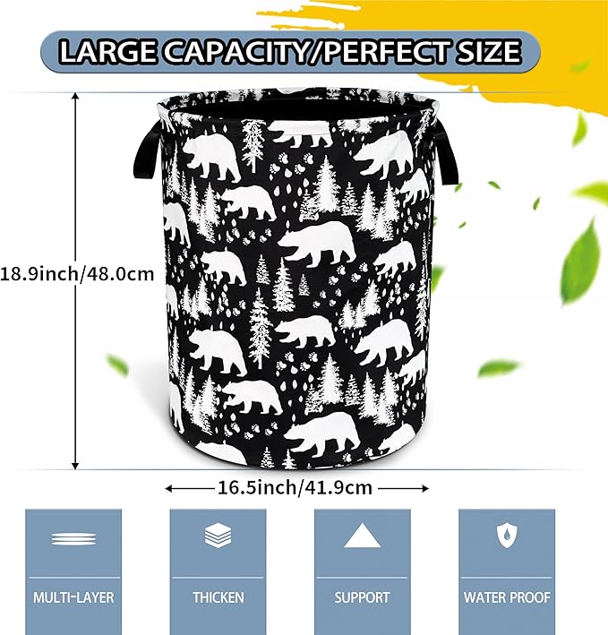 NUTAINLA Bear Laundry Basket Forest Bear Paw Foldable Oxford Cloth Funny Tote Bag Laundry Hamper Clothes Storage Bucket Toy Organizer For Bathroom/Laundry Storage/Bedroom 18.9x16.5 Inch