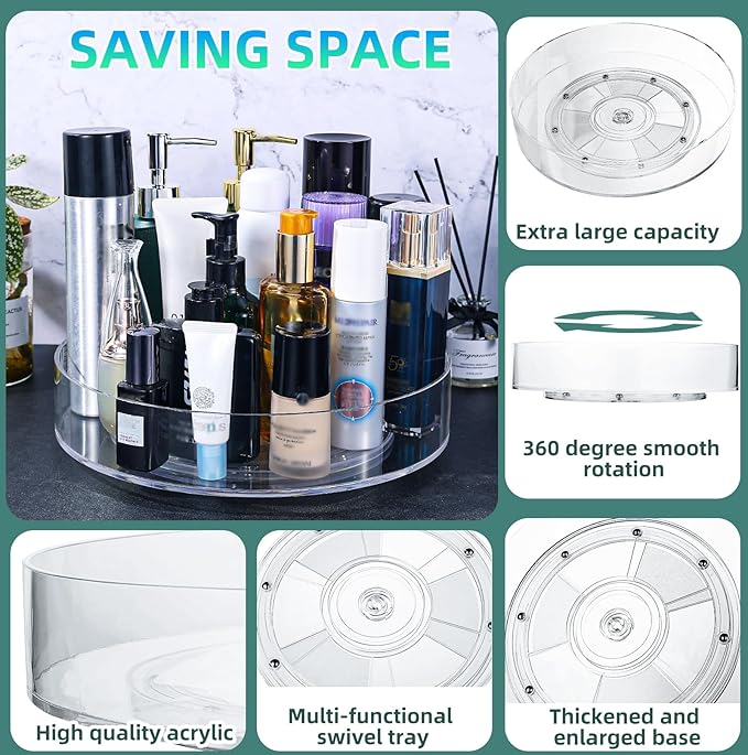 Makeup Organizer Countertop, Makeup Organization for Vanity，360°Rotating Makeup Organizer, Perfume Organizer, Skincare Organizers, Bathroom Counter Organizer, 11 inch Acrylic Clear Rotating Organizer