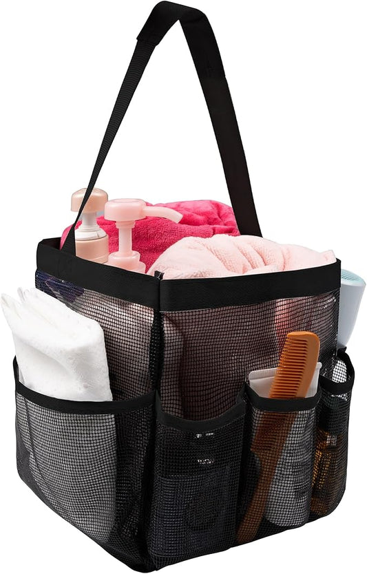 Mesh Shower Caddy Bathroom Portable College Dorm Essentials for Girls Guys Shower Tote Beach Camp Travel Hanging Toiletry Bag Black