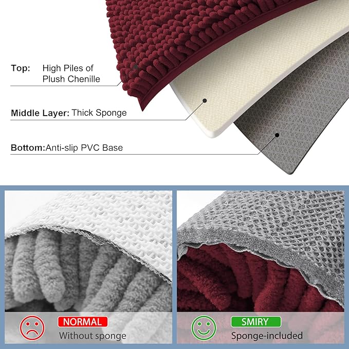 Smiry Luxury Chenille Toilet Rugs U-Shaped 24x24, Soft Absorbent Non-Slip Contour Bathroom Rugs for Toilet, Machine Washable Contoured Bath Mats, Burgundy