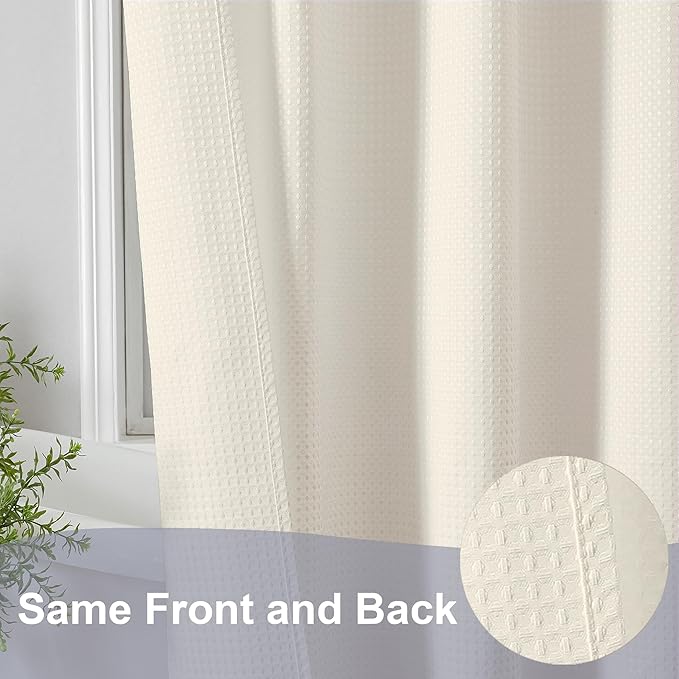 OWENIE Cream Shower Curtain, Waffle Weave Heavy Fabric Shower Curtain for Bathroom, Waterproof Thick 420G/M Textured Soft Elegant Luxury Hotel Spa Bath Curtains, Machine Washable, Cream, 72W x 72L