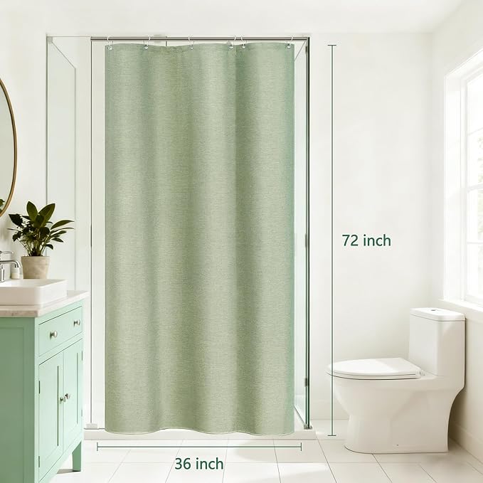 36 x 72 Inch Natural Linen Look Stall Shower Curtain Sage Green, Faux Linen Farmhouse Thick Fabric Shower Stall Curtain Water-Resistant, Forest Green Bathroom Curtain Washable for Single Stall