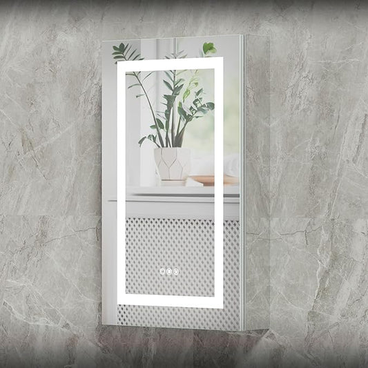 20x32 Bathroom Mirror LED Medicine Cabinet with Lighted 3 Colors, Recessed Surface Wall Mounted LED Medicine Cabinet, Anti-Fog Tempered LED Mirror with Storage, Stepless Dimming, 2 Outlets