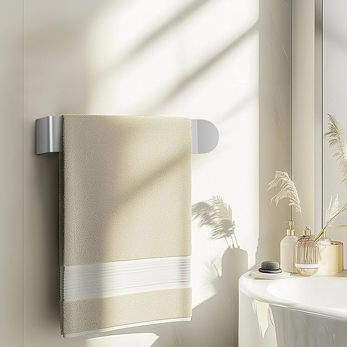 8 Inch Hand Towel Holder, Self Adhesive Towel Bar for Bathroom, Rustproof Aluminum U-Shape Towel Rack Stick on Wall, Brushed Silver