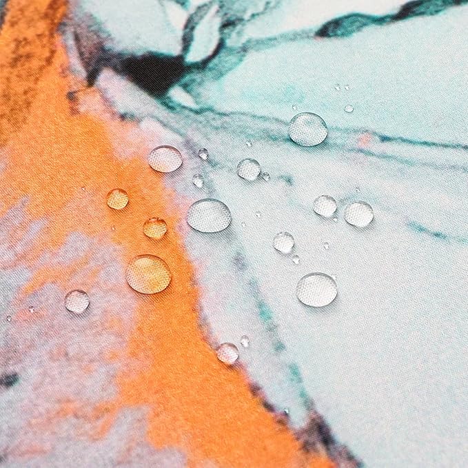 Gibelle Abstract Marble Shower Curtain, Teal Grey Fabric Shower Curtain for Bathroom, Modern Ink Art Decor Waterproof Shower Curtain Set with Hooks, 71x71