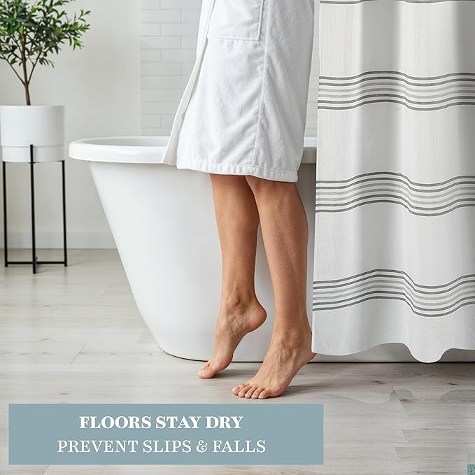 LANE LINEN Waterproof Shower Curtain - 72 x 36 inches Stall Size - All in 1 Linerless Stripped Fabric with Integrated Waterproof Layer - Modern Spa Style Exterior - Durable & Machine Washable - Gray