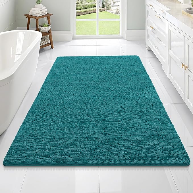 OLANLY Bathroom Rugs 70x46, Extra Soft Absorbent Chenille Bath Rugs, Rubber Backing Quick Dry, Machine Washable Bath Mats for Bathroom Floor, Tub and Shower, Home Decor Accessories, Deep Lake