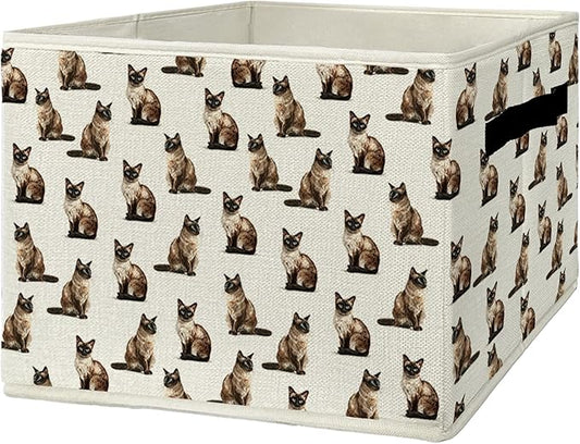 Siamese Cat Gifts Storage Bins & Boxes with Handles, Cat Mom Lovers Gifts Foldable Basket for Organizing, Gift for Pet Lovers Collapsible Storage Basket for Bedroom Bathroom Clothes Toys Books