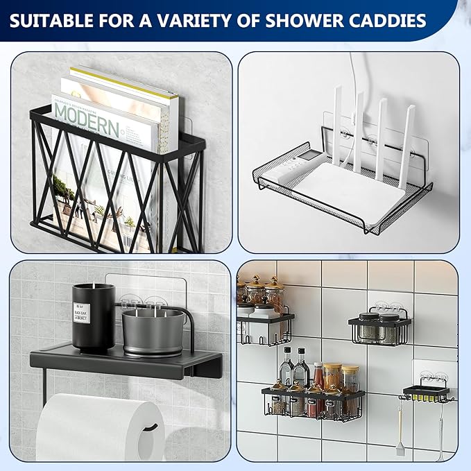 Shower Caddy Adhesive Replacement, Adhesive Hooks Stickers, Strong Hook Strip for Shower Caddy Basket Shelf, Soap Holder, Bathroom Storage Corner Shelves, Kitchen Racks (Transparent-6Pack)