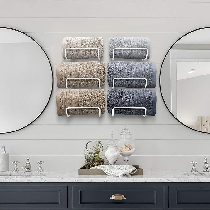 Sorbus Towel Holder for Bathroom Wall - 6 Level Wall Mounted Towel Rack Shelves for Rolled Bath Towels, Washcloths, Linens - White Hanging Towel Racks for Bathroom, Spa, Salon, Towel Storage Organizer