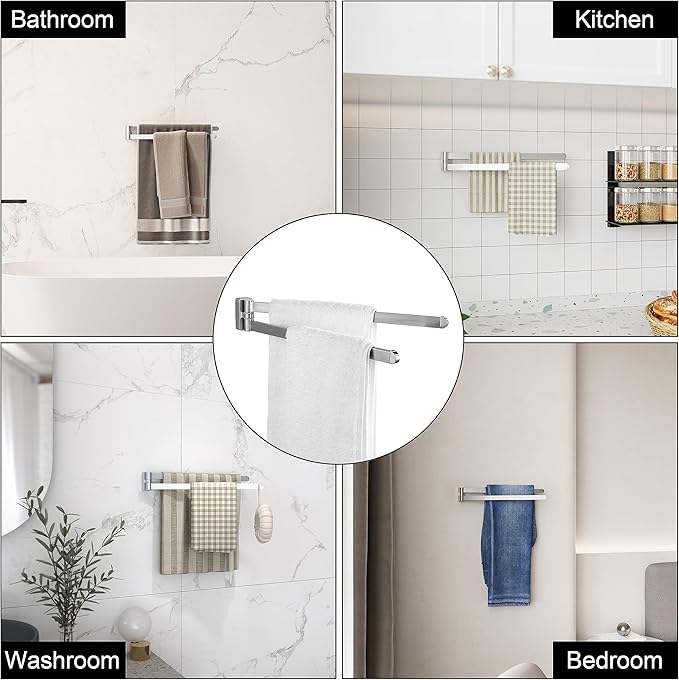 BGL Swivel Towel Bar Brushed Nickel,Two Arms Wall Mount Towel Hanger Holder for Bathroom Organizer