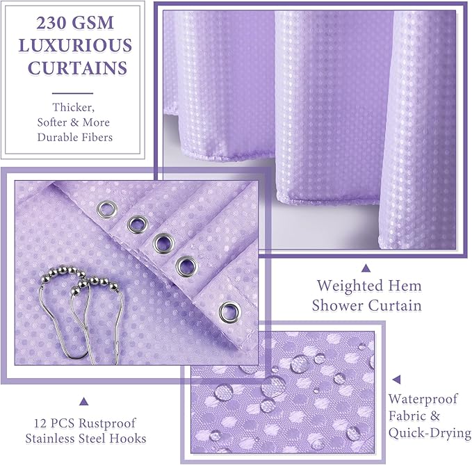XLHOMO 24 PCS Purple Bathroom Accessories Set with Shower Curtain and Rugs, Bathroom Sets with Extra Soft and Absorbent Bath Rugs Shower Curtain Bathroom Accessory for Bath