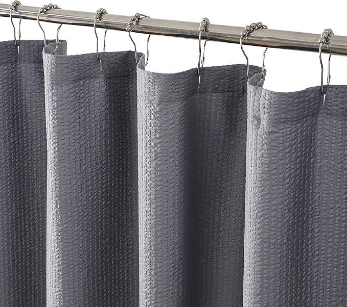 OVZME Stall Shower Curtain 48X72 inch, Embossed Textured Fabric Shower Curtain for Bathroom - Soft Cloth & Hotel Spa, Water Repellent, Machine Washable Bathroom Curtain, Grey