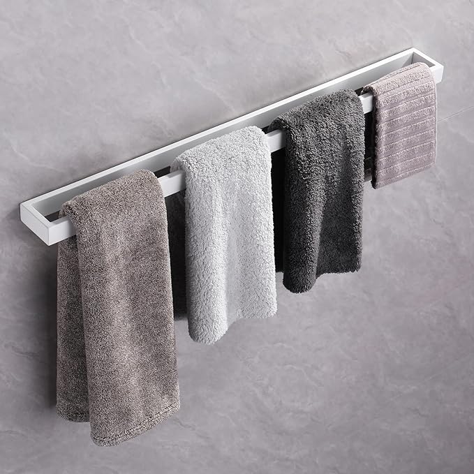 GERZWY 30-Inch Towel Bar, SUS 304 Stainless Steel Modern Square Style Bath Towel Bar Wall Mount, White