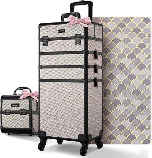BYOOTIQUE Makeup Train Case Trolley w/Cube Case Cosmetic Organizer Art Deco Graphite