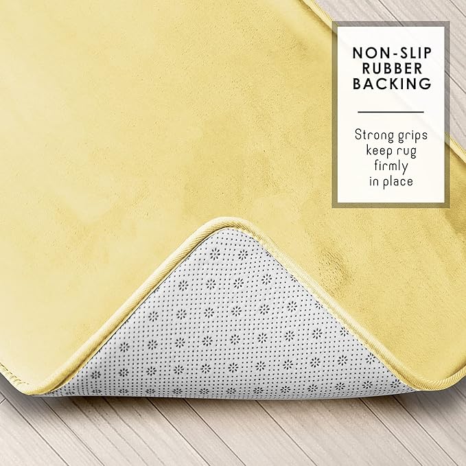 Clara Clark Bathroom Rugs, Velvet Memory Foam Bath Mat, Non-Slip, Machine Washable Bath Rugs - Dries Quickly, Ultra Soft Plush Bath Mats for Bathroom, 20 x 24, Mellow Yellow
