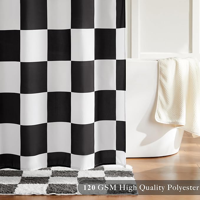 Checkered Shower Curtain, Black and White Shower Curtains for Bathroom, Cute Retro Checkboard Shower Curtain Vintage Aesthetic, Washable Fabric Bath Curtain 72''x72''