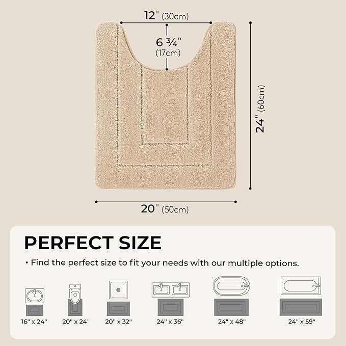 GRANNY SAYS Bathroom Toilet Rugs U Shaped, Bath Mats for Bathroom, Bath Rugs Non Slip Washable, Absorbent Microfiber Toilet Mat, Soft Plush Shaggy Bath Carpet, 20" x 24", Khaki