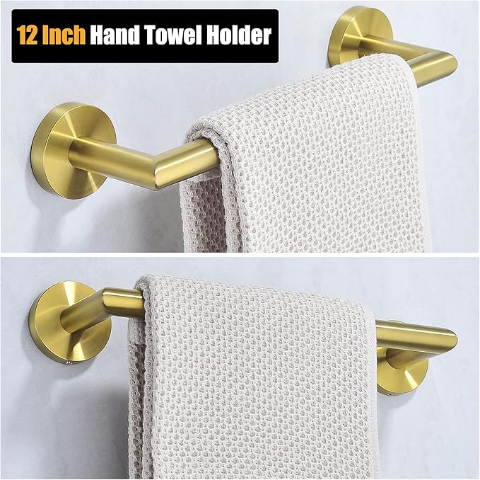 12 Inches Hand Towel Bar Bathroom Towel Holder SUS304 Stainless Steel Bath Towel Rack Dish Cloths Hanger Wall Mount Brushed Gold,96018-2-12BG.