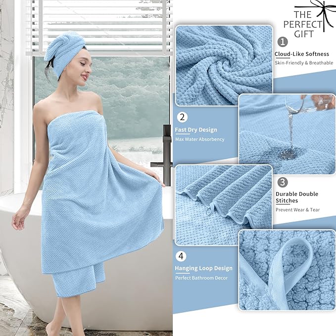 Extra Large Bath Towel Set of 4 (35"x70"),Oversized Bath Sheet Super Soft Highly Absorbent Jumbo Bathroom Towel Set Microfibers Quick Dry Shower Towel for Hotel,Bathroom,Guest,Spa,Gym (Blue)