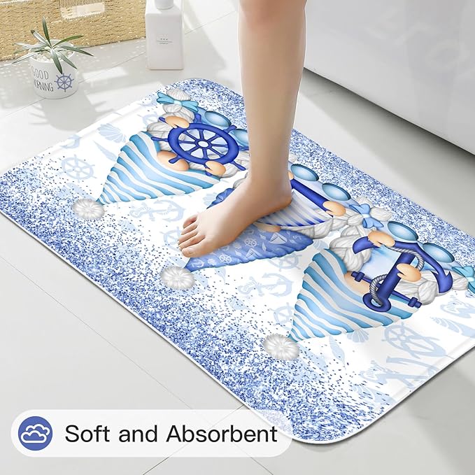 Litabel 4 Pcs Winter Gnomes Shower Curtain Set with Non-Slip Rugs, Toilet Lid Cover and Bath Mat, Nautical Marine Bathroom Decor Set with Shower Curtain and Rugs(Hooks Not Included)