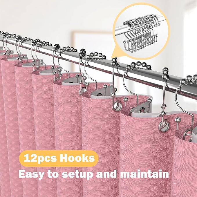 Pink Bathroom Set, 23 PCS Pink Bathroom Accessories Set with Shower Curtains, Trash Can, Toothbrush Holder, Soap Dispensers, Toothbrush Cup, Vanity Tray, Soap Dish, Toilet Brush, Qtip Holders