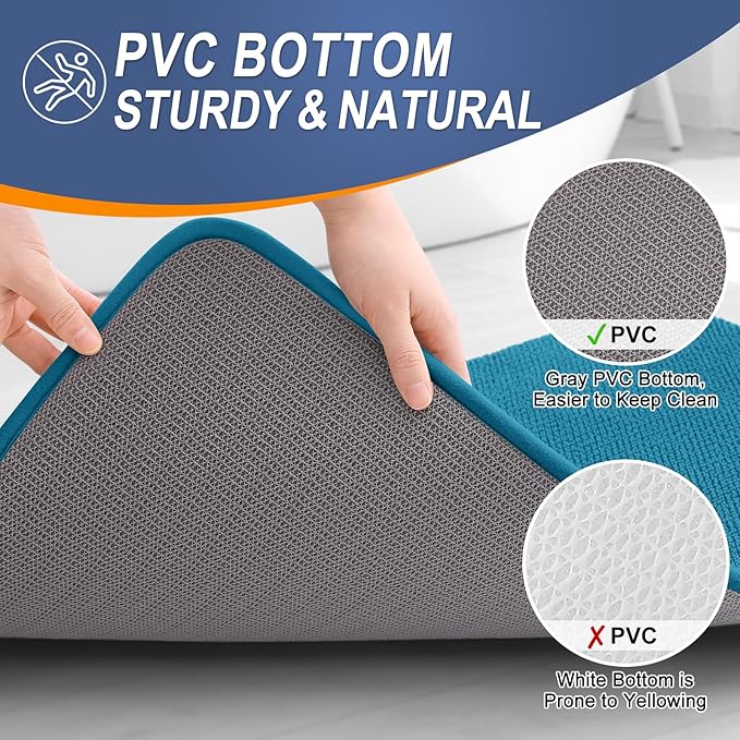 OLANLY Thick Memory Foam Bath Rugs 47x17, Extra Soft Absorbent Bathroom Rug, Quick Dry Bath Mats, Non-Slip, Machine Washable Carpet for Bathroom, Tub and Shower, Home Decor Accessories, Peacock Blue