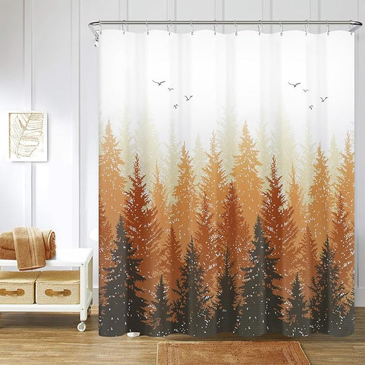 Hokibero Fall Forest Shower Curtain Woodland Nature Tree Plant Fabric Shower Curtains for Bathroom Water Repellent Hotel Quailty Mountain Curtain, 72 x 72 inch, Autumn Yellow