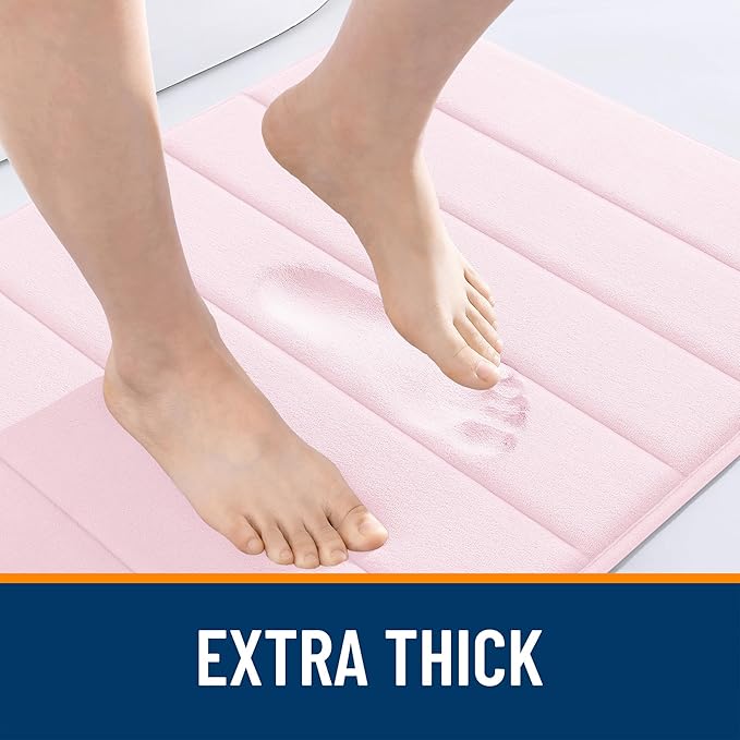 OLANLY Memory Foam Bath Mat 34x21, Super Soft Absorbent Bathroom Rugs, Quick Dry, Machine Washable Shower Floor Rugs, Bathmat Carpet, Bathroom Home Decor Accessories, Pink