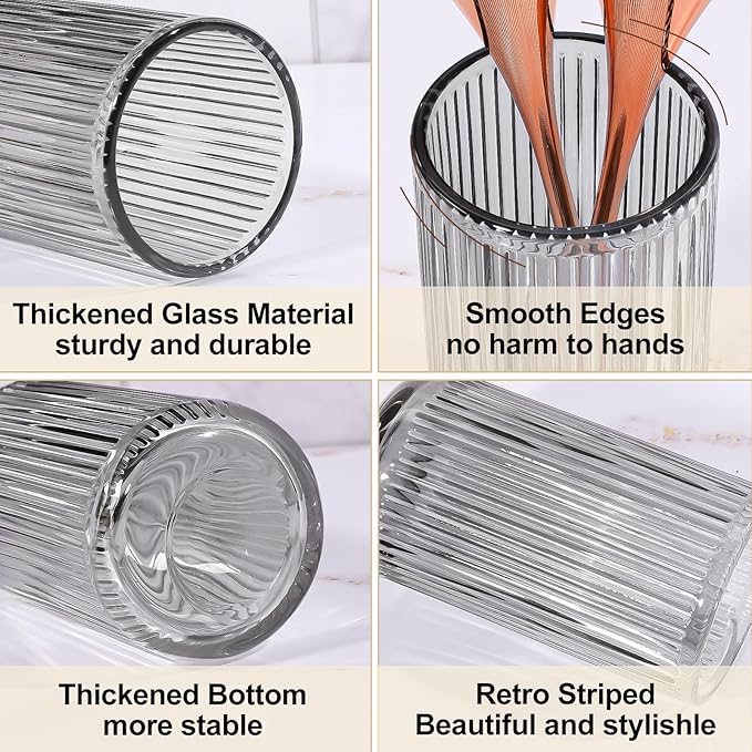 DASITON Makeup Brush Holder Organizer, Crystal Glass Makeup Brushes Storage Holder, Vintage Make Up Brush Cup for Vanity, Pen Pencil Holder for Desk, Toothbrush Holders for Bathroom (Grey L)