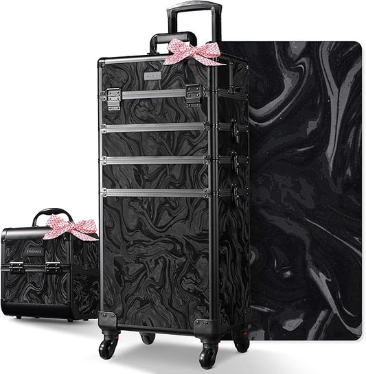 BYOOTIQUE Rolling Makeup Train Case with Portable Cube Case Cosmetic Organizer