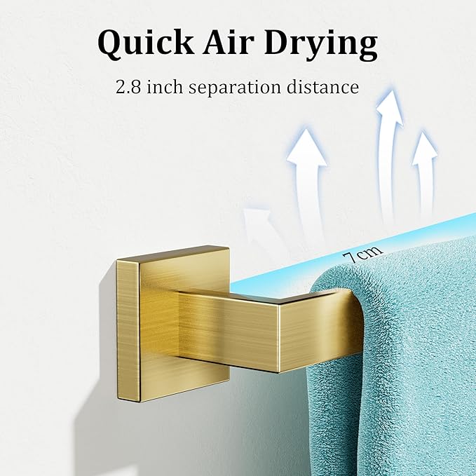 Alise Gold Towel Bar, 16 Inch Towel Racks for Bathroom, SUS304 Stainless Steel Towel Holder Wall Mounted, Heavy Duty Towel Hanger for Bathroom & Kitchen (Gold)