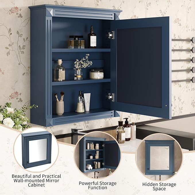 Merax Wall Mounted Medicine Cabinet with Mirror & Adjustable Shelves, 24" x 28" Over Toilet Bathroom Storage Cabinet