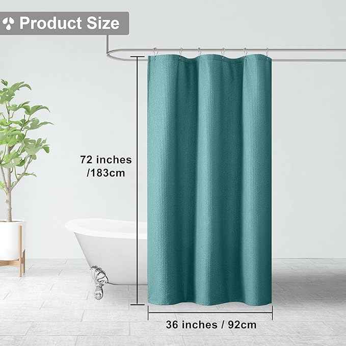 OVZME Turquoise Stall Fabric Shower Curtain 36 x 72 Inch, Soft Waffle Small Shower Curtain for Bathroom with Texture for Narrow Stall Size, Machine Washable Water Resistance, Hotel Style