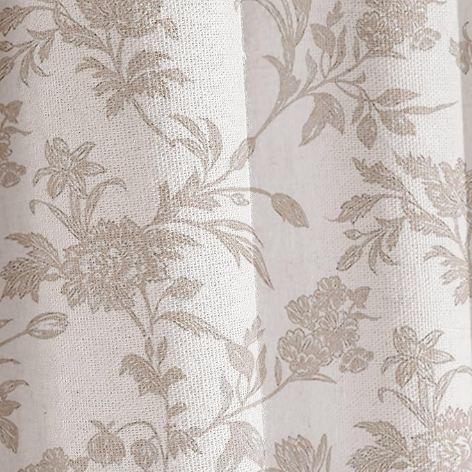 Extra Long Beige Shower Curtain Floral Cotton Linen Cottagecore Shower Curtain for Bathroom 90" L x 72" W