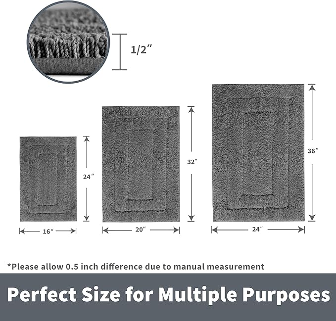 GRANNY SAYS Gray Bathroom Rugs Non Slip, Large Bath Mats for Bathroom, Super Soft and Water Absorbent, Microfiber Washable Bath Rugs for Bath Floor, Tub and Shower, 36" x 24", Dark Gray
