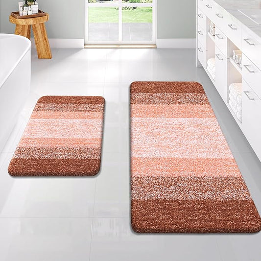 OLANLY Bathroom Rug Set 2 Piece, Soft Absorbent Microfiber Bath Rug Set, Non-Slip, Machine Wash Dry, Plush Shaggy Bath Mats for Bathroom (47"x20"+24"x16", Orange)