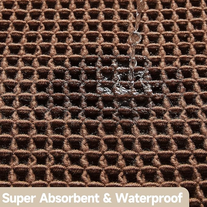 Waffle Runner Rug Bathroom, Long Boho Bathroom Rugs Non Slip Washable Super Absorbent Quick Dry Farmhouse Bath Decor, 60"x24" Mocha