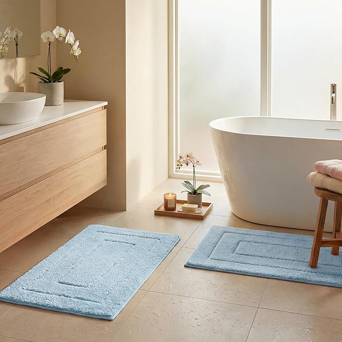 GRANNY SAYS Bathroom Rugs and Mats, 16" x 24" Non-Slip Bath Mat for Bathroom, Super Soft Absorbent Microfiber Bath Rug, Machine Washable and Dry, Small Baby Blue Rug for Shower, Tub and Bath Floor