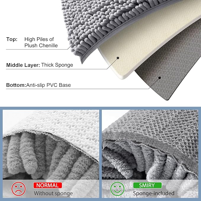 Smiry Luxury Chenille Round 24''x24'', Extra Soft and Absorbent Shaggy Bathroom Mat Rugs, Machine Washable, Non-Slip Plush Carpet for Tub, Shower, and Bath Room, Grey