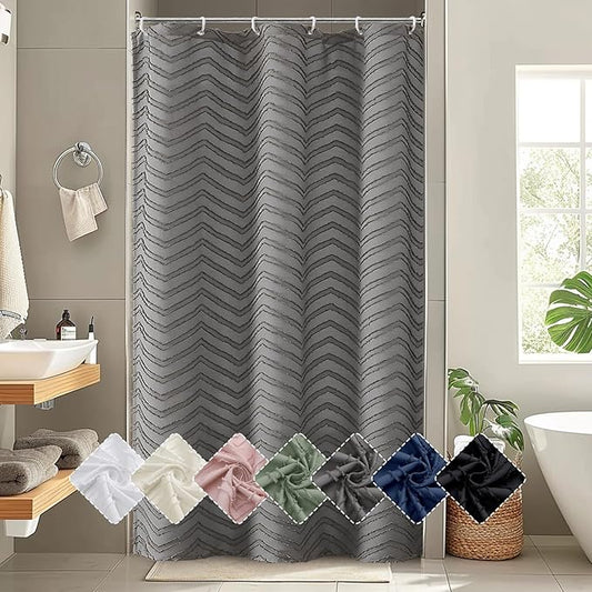 OVZME Grey Small Stall Shower Curtain for Bathroom, Soft Fabric Tufted Chevron Striped Texture Cloth, Farmhouse Protect Privacy Boho Bathroom Shower Curtain, 36Wx72L Inches