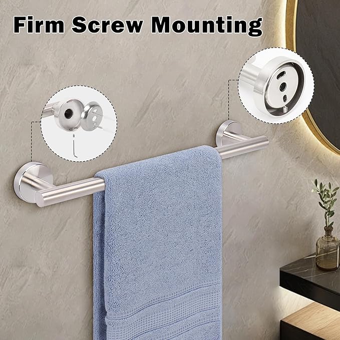 Livabber Bath Towel Bar, 304 Stainless Steel Towel Rack, Heavy Duty Towel Holder Wall Mounted for Bathroom/Kitchen, Usable Hanging Length-13.4 Inch, Total Length-16 Inch (Brushed Nickel)
