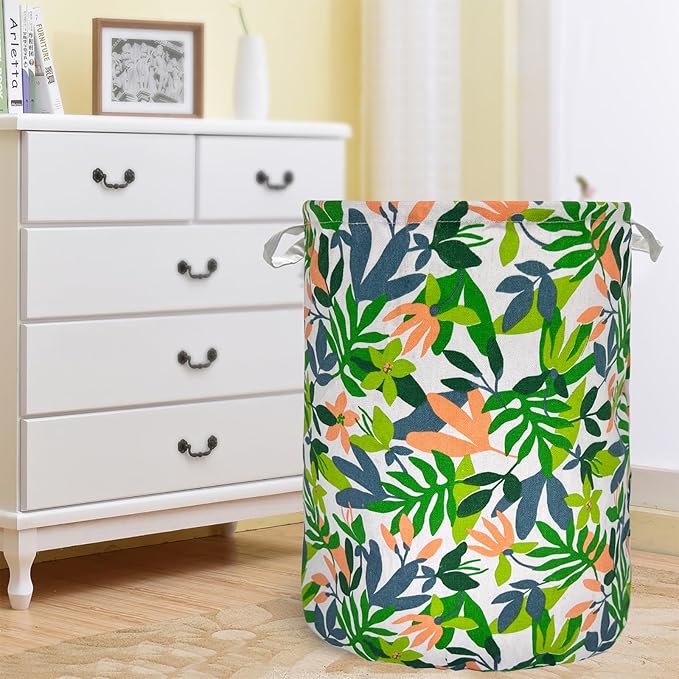 Merdes 19.7?€??€? Waterproof Foldable Laundry Hamper, Dirty Clothes Laundry Basket, Linen Bin Storage Organizer for Toy Collection (Plant Green)