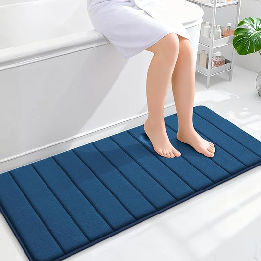 OLANLY Memory Foam Long Bathroom Rugs Runner 47x20, Super Soft Absorbent Bath Mat, Quick Dry, Machine Washable Shower Floor Rugs, Bathmat Carpet, Bathroom Home Decor Accessories, Navy Blue
