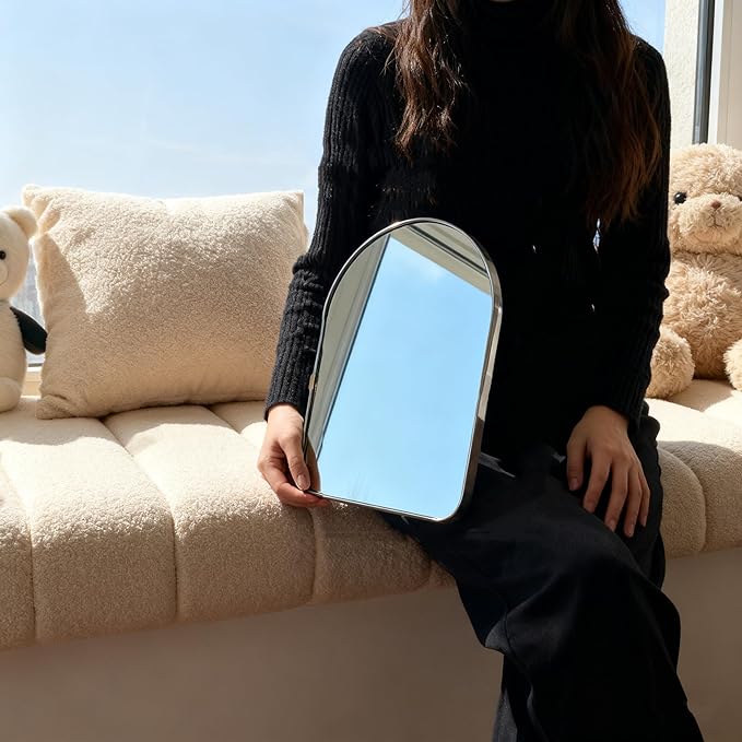 Funly mee Arched Wall Mirror, 7.9 x 11.8 inches, Wall-Mounted Plastic Mirror, for Bathroom and Vanity (Sliver, 7.9 x11.8)