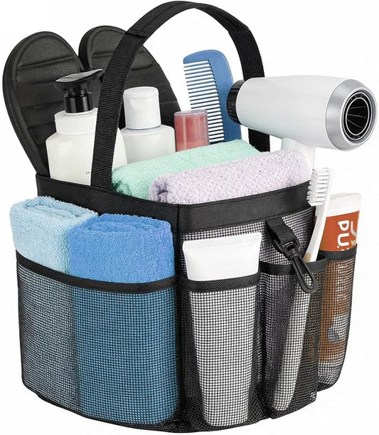 Mesh Shower Caddy Portable for College Dorm Room Essentials, 8-Pocket Large Capacity Shower Tote Toiletry Bag Basket, Quick Dry Hanging Organizer for Bathroom, Gym, Camp, Travel, Cruise, Beach