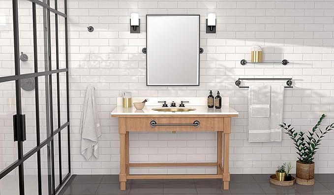 Gatco 5375MX Designer II Double Towel Bar, 24 Inch, Matte Black/Wall Mounted 24" Double Towel Holder Bar Rack for Bathroom