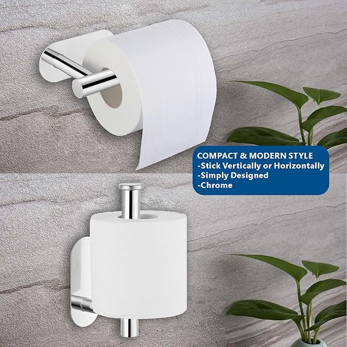 Toilet Paper Holder/Towel Ring Self Adhesive, Eolax No Drilling Chrome Bathroom Hardware Accessories, Stainless Steel Sticky Toilet Roll Hanger and Hand Towel Holder, 2 Pieces