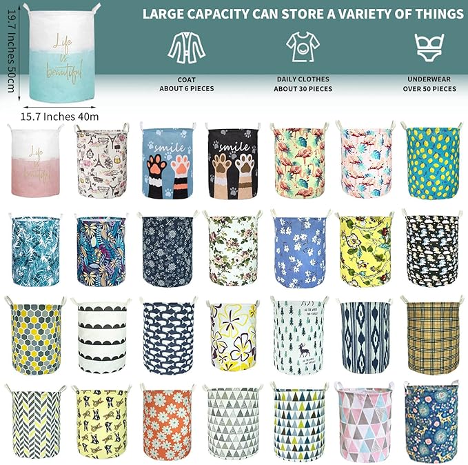 Merdes 19.7?€??€? Waterproof Foldable Laundry Hamper, Dirty Clothes Laundry Basket, Linen Bin Storage Organizer for Toy Collection (Life Blue)